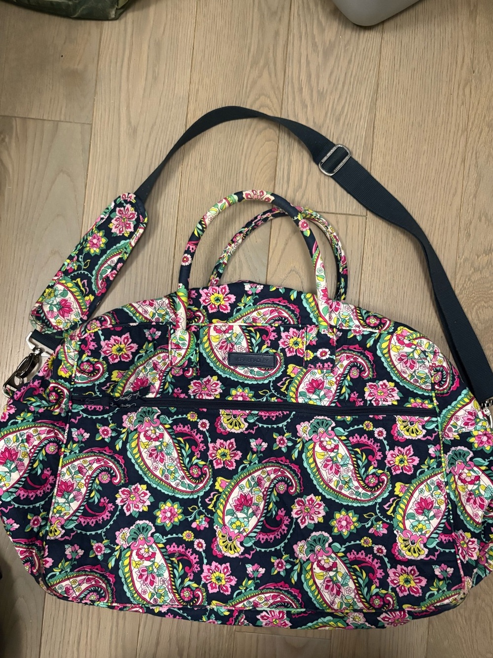 Vera Bradley Navy Paisley Travel with Pink and Green Accents Duffle Weekend